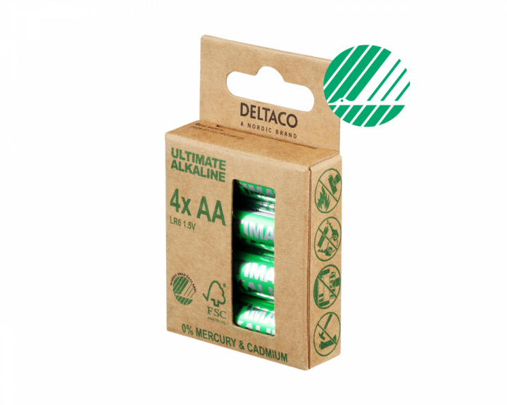 Deltaco Ultimate Alkaline AA-battery, 4-pack