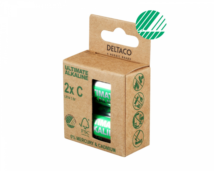 Deltaco Ultimate Alkaline C-battery, 2-pack