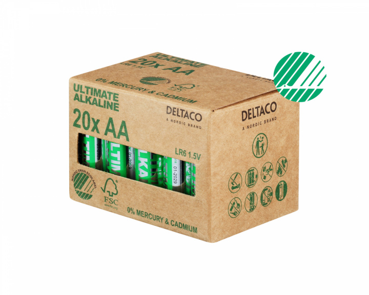 Deltaco Ultimate Alkaline AA-battery, 20-pack