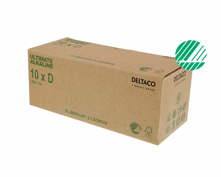 Deltaco Ultimate Alkaline D-battery, 10-pack (Bulk)