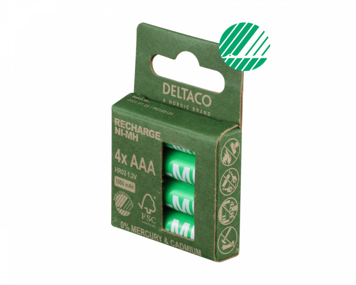 Deltaco Rechargeable AAA-batteries, 1000mAh, 4-pack
