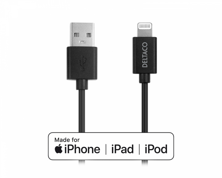 Deltaco USB-A to Lightning MFi - Charge/sync cable 2m - Black