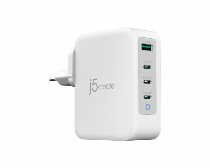 j5create Wall Charger GaN, 130 W, 3x USB-C, 1x USB-A, 4-Port Charger