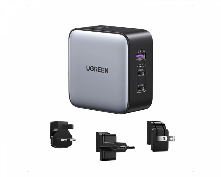 UGREEN Nexode 65W 3-Port GaN Wall Charger with Travel Adapter (US/UK/EU)