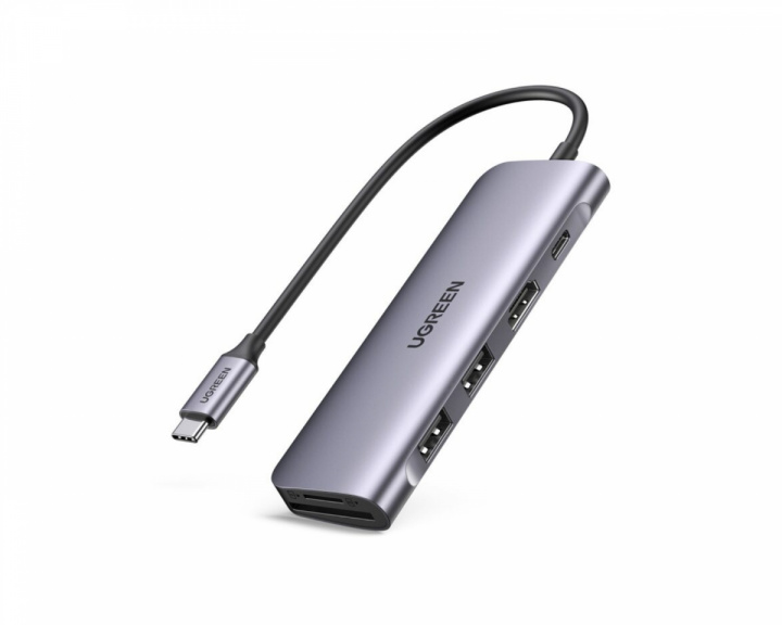  USB-C to 2 Ports USB3.0-A Hub + HDMI + TF/SD with PD Power Supply - Space Gray