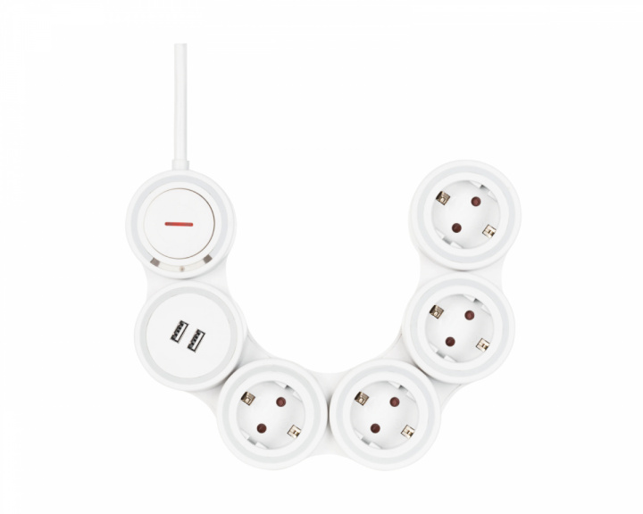  Flexible Power Strip with 4 Outlets, 1.4m, 16A 3500W, 2x USB-A