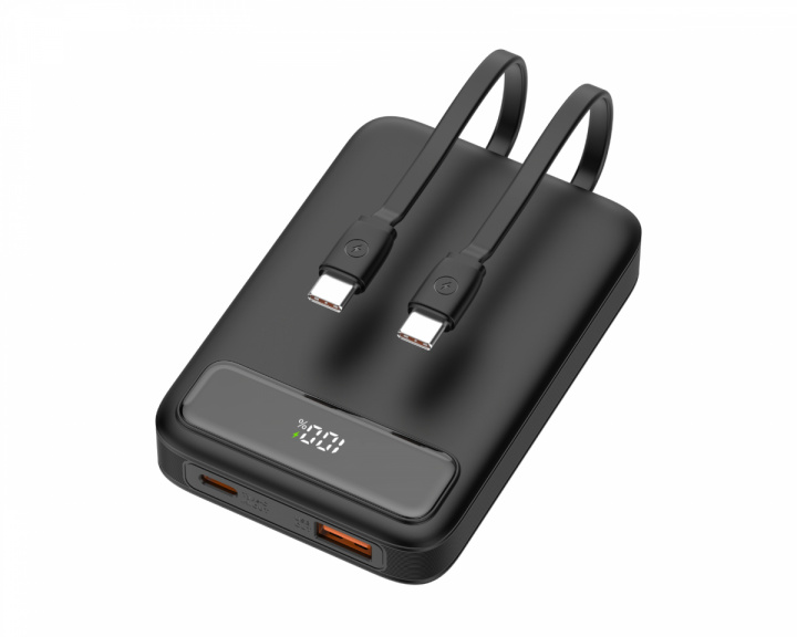  10.000 mAh Powerbank, dual USB-C cables - Black