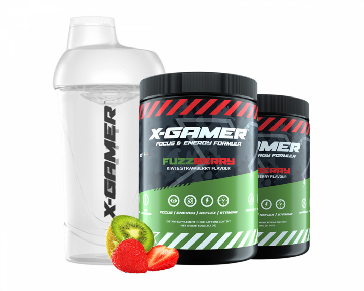 X-Gamer 2 x 600g X-Tubz FuzzBerry - 60 Servings + Shaker