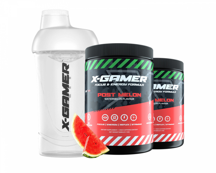 X-Gamer 2 x 600g X-Tubz Post Melon - 60 Servings + Shaker