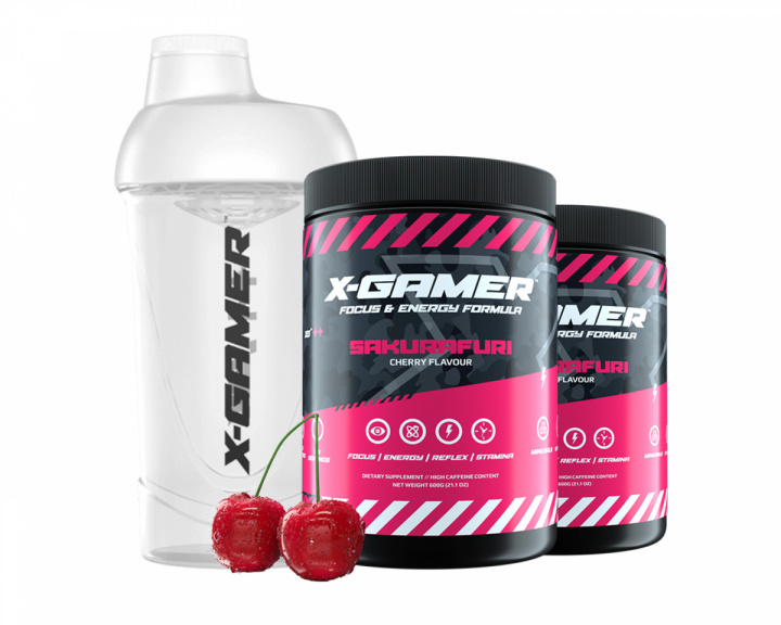 X-Gamer 2 x 600g X-Tubz Sakurafuri - 60 Servings + Shaker