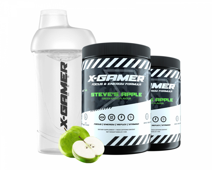 X-Gamer 2 x 600g X-Tubz Steves Apple - 60 Servings + Shaker