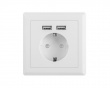 AC Power Socket With 2 USB Ports - White (Schuko Socket)