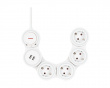 Flexible Power Strip with 4 Outlets, 1.4m, 16A 3500W, 2x USB-A