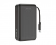 10 000 mAh Power bank, Retractable cable 90 cm - Black